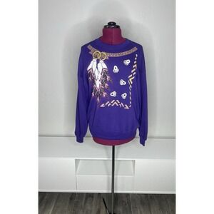1990's Jerzees‎ Sweatshirt Women's XL Bear Paw Feathers Native USA Made